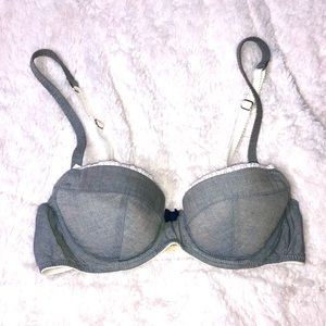 Aerie Grey, Navy, White Lace Push Up Bra